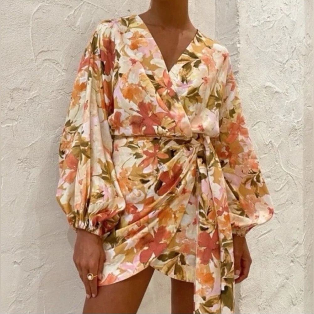 Significant Other Floral Wrap Mini Dress (Anthropologie) Size: AU 16 / US 12